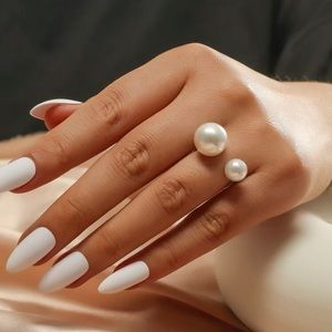NEW! Double Pearl Ring Silver Toned Adjustable